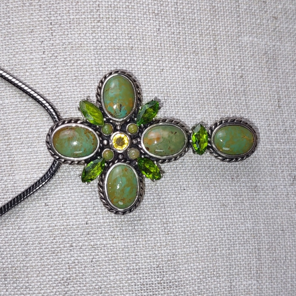 Barse Green Mohave Turquoise/Sterling Silver Cross Pendant/Brooch